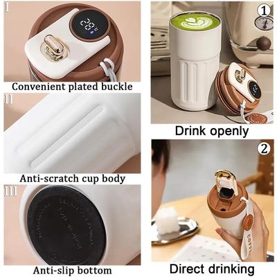 Une tasse de voyage à affichage de température intelligente de 450 ml avec un matériel en acier inoxydable et une corde