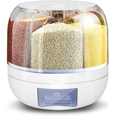 Distributeur de céréales rotatif à 6 grilles résistant à l'humidité de la cuisine avec boîte à riz au logo personnalisé