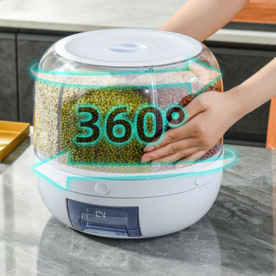 Distributeur de céréales rotatif à 6 grilles résistant à l'humidité de la cuisine avec boîte à riz au logo personnalisé