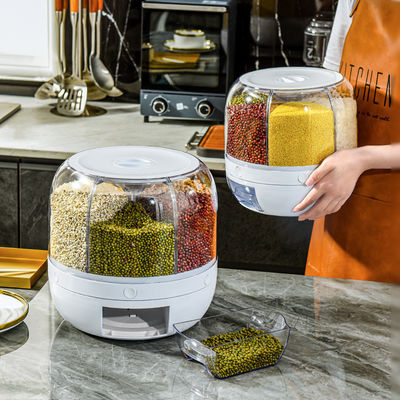 Distributeur de céréales rotatif à 6 grilles résistant à l'humidité de la cuisine avec boîte à riz au logo personnalisé