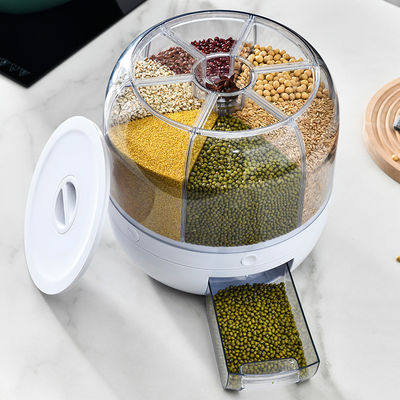 Distributeur de céréales rotatif à 6 grilles résistant à l'humidité de la cuisine avec boîte à riz au logo personnalisé