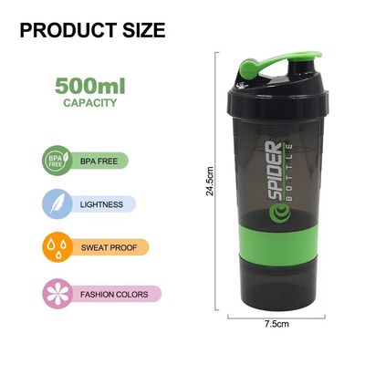 Proof de fuite 16 oz Fitness Gym Sports Protein Mix Shaker Bouteille avec deux compartiments supplémentaires