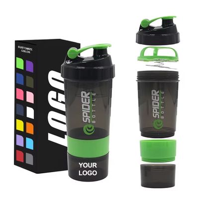 Proof de fuite 16 oz Fitness Gym Sports Protein Mix Shaker Bouteille avec deux compartiments supplémentaires