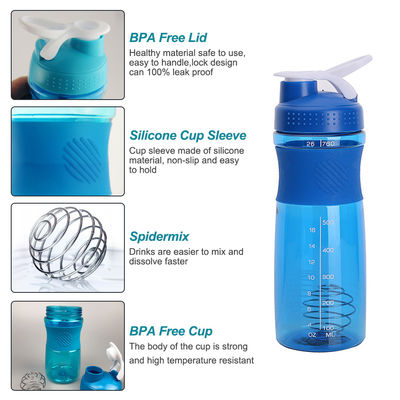 Boule en acier inoxydable Portable sans BPA Gym Bouteille de mélangeur de protéines en plastique pour les sports