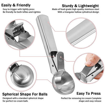 Outils de cuisine Scoop de crème glacée en acier inoxydable avec logo personnalisé facile à déclencher et 4,8 * 18cm