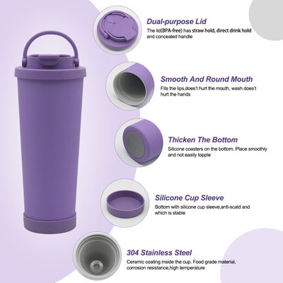 Tumbler isolé en acier inoxydable à paille avec revêtement en céramique et base en silicone
