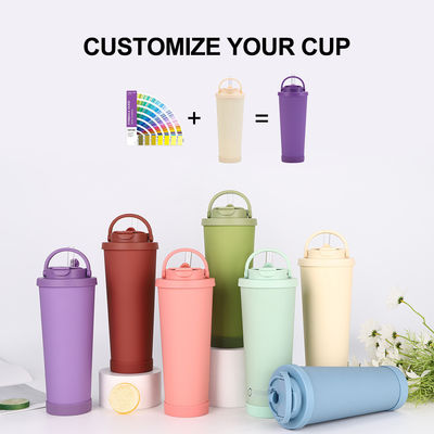 Tumbler isolé en acier inoxydable à paille avec revêtement en céramique et base en silicone