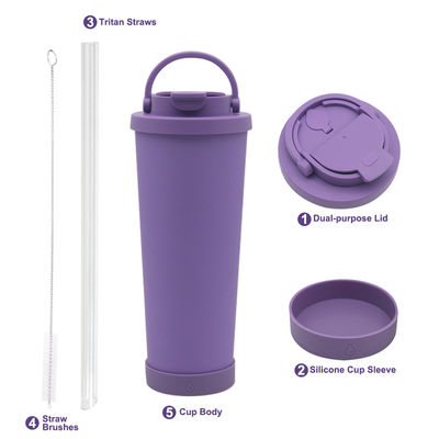 Tumbler isolé en acier inoxydable à paille avec revêtement en céramique et base en silicone