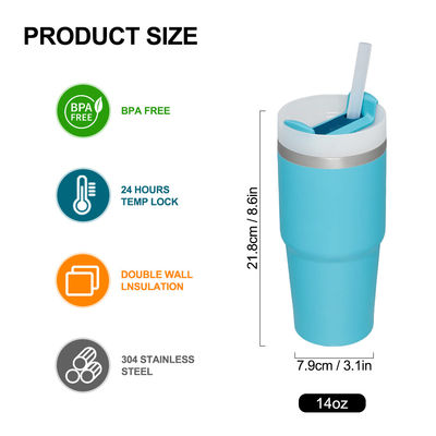 Isolation thermique 14 oz Coupe pour enfants avec paille BPA libre Double paroi en acier inoxydable