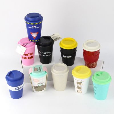 12 oz 350 ml PP couvercle en silicone en fibre de bambou tasse de café réutilisable avec couvercle Un cadeau idéal