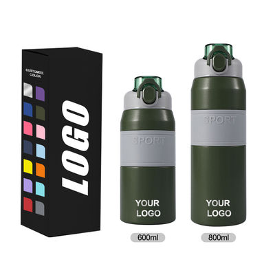 Bouteille d'eau en acier inoxydable isolée sur mesure de 600 ml/800 ml avec paille et poignée portable