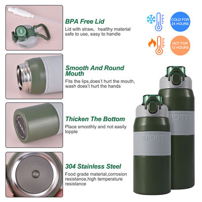 Bouteille d'eau en acier inoxydable isolée sur mesure de 600 ml/800 ml avec paille et poignée portable