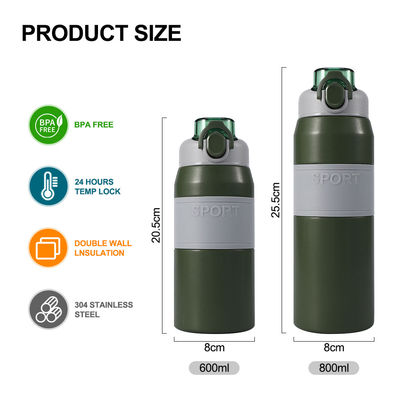 Bouteille d'eau en acier inoxydable isolée sur mesure de 600 ml/800 ml avec paille et poignée portable