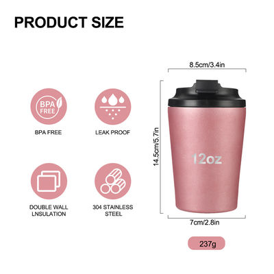 12 oz de voyage tasse à café réutilisable tasse isolée thermique en acier inoxydable