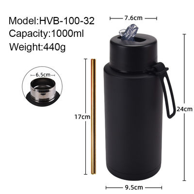 304 en acier inoxydable écologique 32 oz bouteille d'eau isolée à double paroi avec paille