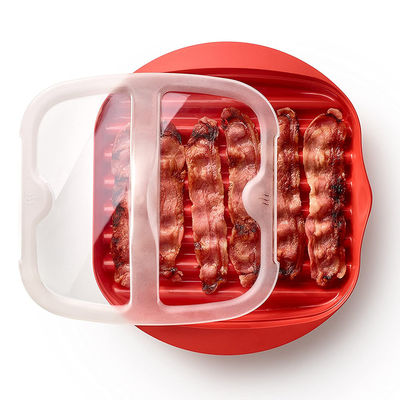 28*25*5cm Produit alimentaire personnalisé PP Matériau Bacon Cuiseur à micro-ondes avec couvercle Accepte le logo personnalisé
