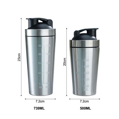 739ml / 500ml Capacité Couleur personnalisée Bouteille de mélangeur de protéines en acier inoxydable