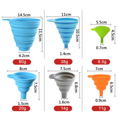 Matériau de qualité alimentaire Cuisine mini silicone souple entonnoir pliable rétractable