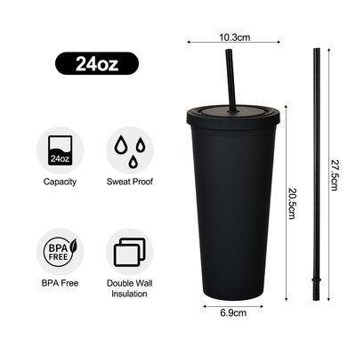American Style 710ml / 24oz Reutilisable BPA sans tampons en plastique avec couvercles et pailles