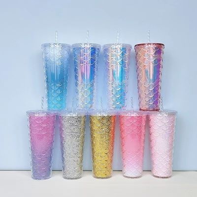 Méthode de coulée d'eau Créatif tasse de paille en plastique double couche Flash Coupe de poisson rose