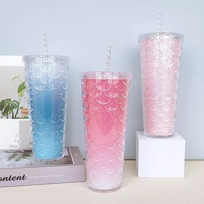Méthode de coulée d'eau Créatif tasse de paille en plastique double couche Flash Coupe de poisson rose