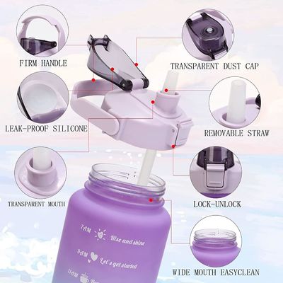 Couvercle PP de qualité alimentaire 4 pcs Bouteilles d'eau de sport en plastique avec paille et autocollants pour le fitness de gym