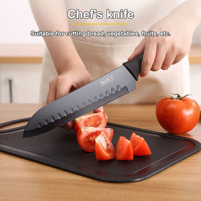 Couteau de cuisinier en acier inoxydable de 7 pièces avec bloc de découpe en plastique et support de planche