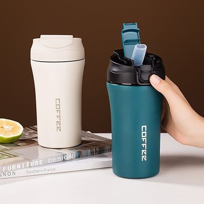Bouteille de café de voyage isolée sous vide en acier inoxydable 14 oz/400 ml avec couvercle et paille