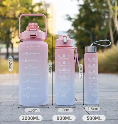 Unisexe 3 en 1 marqueur de temps motivationnel Gradient couleur Set de bouteille d'eau 2000ml 900ml 500ml
