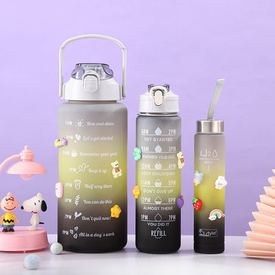 Unisexe 3 en 1 marqueur de temps motivationnel Gradient couleur Set de bouteille d'eau 2000ml 900ml 500ml