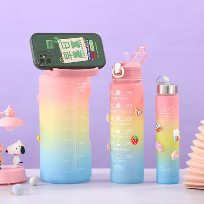 Unisexe 3 en 1 marqueur de temps motivationnel Gradient couleur Set de bouteille d'eau 2000ml 900ml 500ml