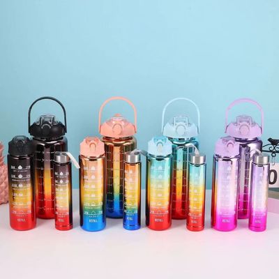 Unisexe 3 en 1 marqueur de temps motivationnel Gradient couleur Set de bouteille d'eau 2000ml 900ml 500ml