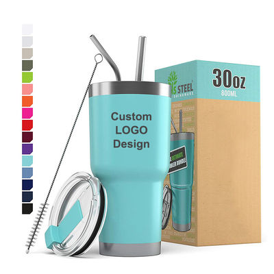 10*19.5CM Logo personnalisé en acier inoxydable double paroi tasse de café de voyage avec paille et couvercle