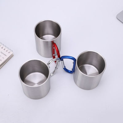 200 ml / 300 ml Camping et Voyage en acier inoxydable double-murs Carabiner tasse avec poignée