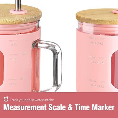 Emblème personnalisé Tumbler en verre réutilisable 32 oz avec poignée de couvercle en bambou et manche en silicone