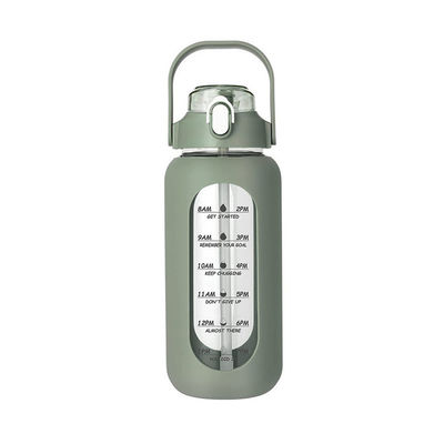 Bouteille d'eau en verre sans BPA de 64 oz avec paille et horodatage Bouteille de sport motivationnelle