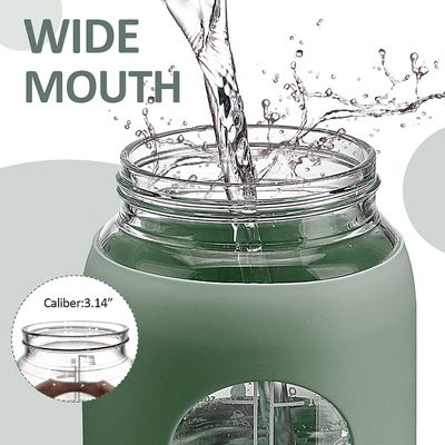 Bouteille d'eau en verre sans BPA de 64 oz avec paille et horodatage Bouteille de sport motivationnelle