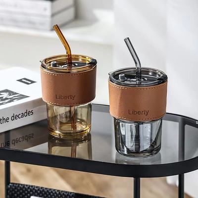 Coupe de café claire avec couvercle et pailles pour le verre vintage sans fuite sans BPA