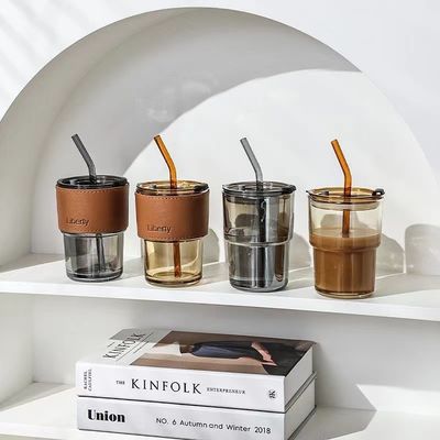 Coupe de café claire avec couvercle et pailles pour le verre vintage sans fuite sans BPA