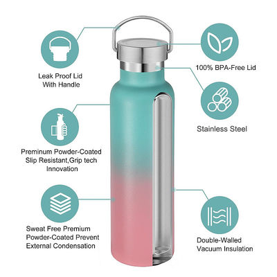 Bouteille d'eau sportive à vide en acier inoxydable à isolation thermique avec poignée et avec couvercle