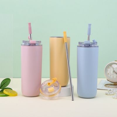 7.6*19.7CM Portable en acier inoxydable tasse à café avec paille et couvercles sans BPA