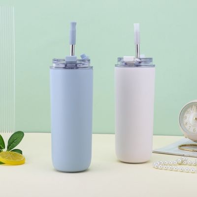 7.6*19.7CM Portable en acier inoxydable tasse à café avec paille et couvercles sans BPA