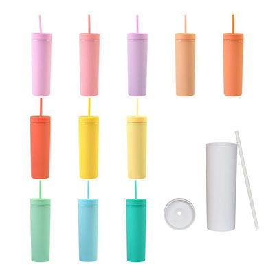 16 oz Capacité personnalisée Double Wall Tumblers avec couvercle et paille en plastique PP