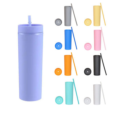 16 oz Capacité personnalisée Double Wall Tumblers avec couvercle et paille en plastique PP