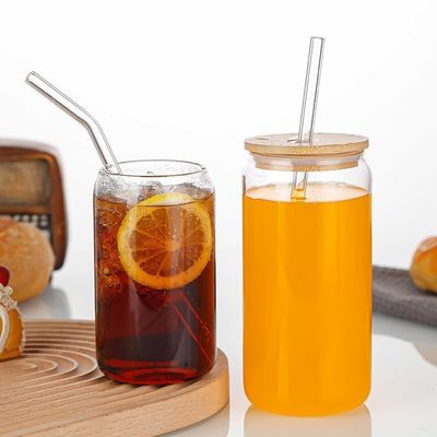 Cuisine Bouteille d'eau en verre sans borosilicate BPA avec couvercle en bambou et paille en verre
