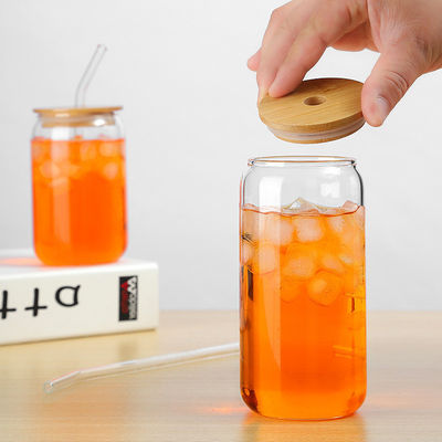 Cuisine Bouteille d'eau en verre sans borosilicate BPA avec couvercle en bambou et paille en verre