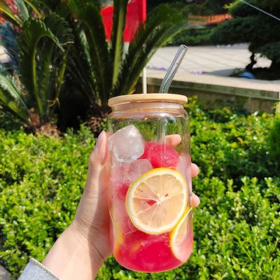 Cuisine Bouteille d'eau en verre sans borosilicate BPA avec couvercle en bambou et paille en verre