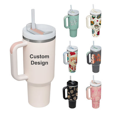 American Style Custom Pattern 40oz Tumbler avec poignée de couvercle et de paille étain à vide isolation tasse