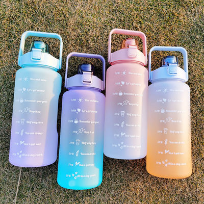 2L marqueur de temps de motivation Bouteille d'eau avec paille et autocollants Couleur dégradée Durable