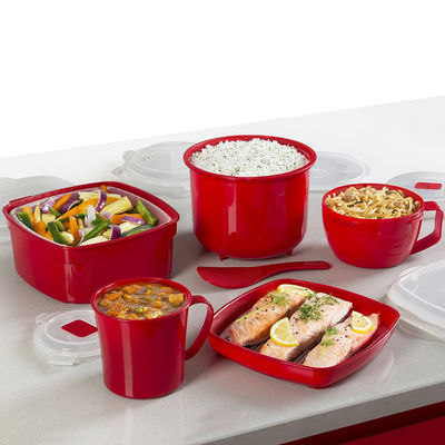 2023 Produits 5 pièces Ensembles de cuisinière à vapeur au micro-ondes en matériau PP avec couleur personnalisée